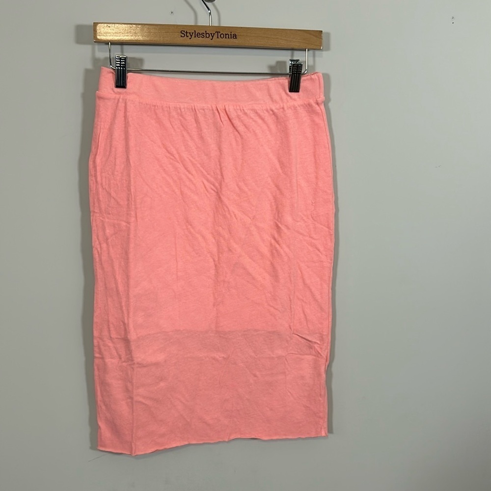 Frank and Eileen Tee Lab Skirt Coral Straight Cotton Raw Hem Sz M NEW
